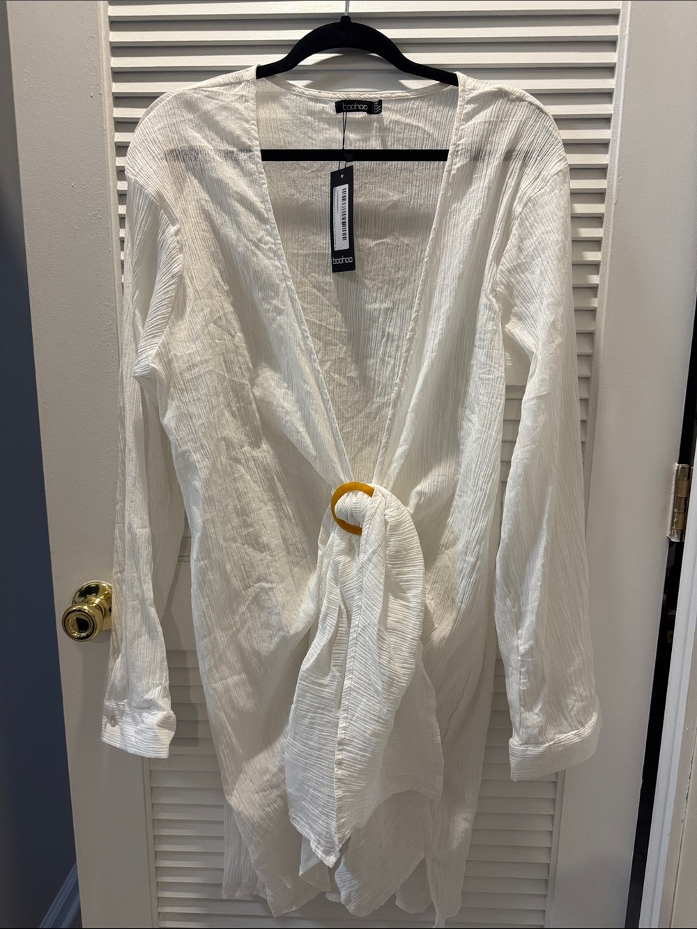 Boohoo cheesecloth ring detail beach dress white size 14.